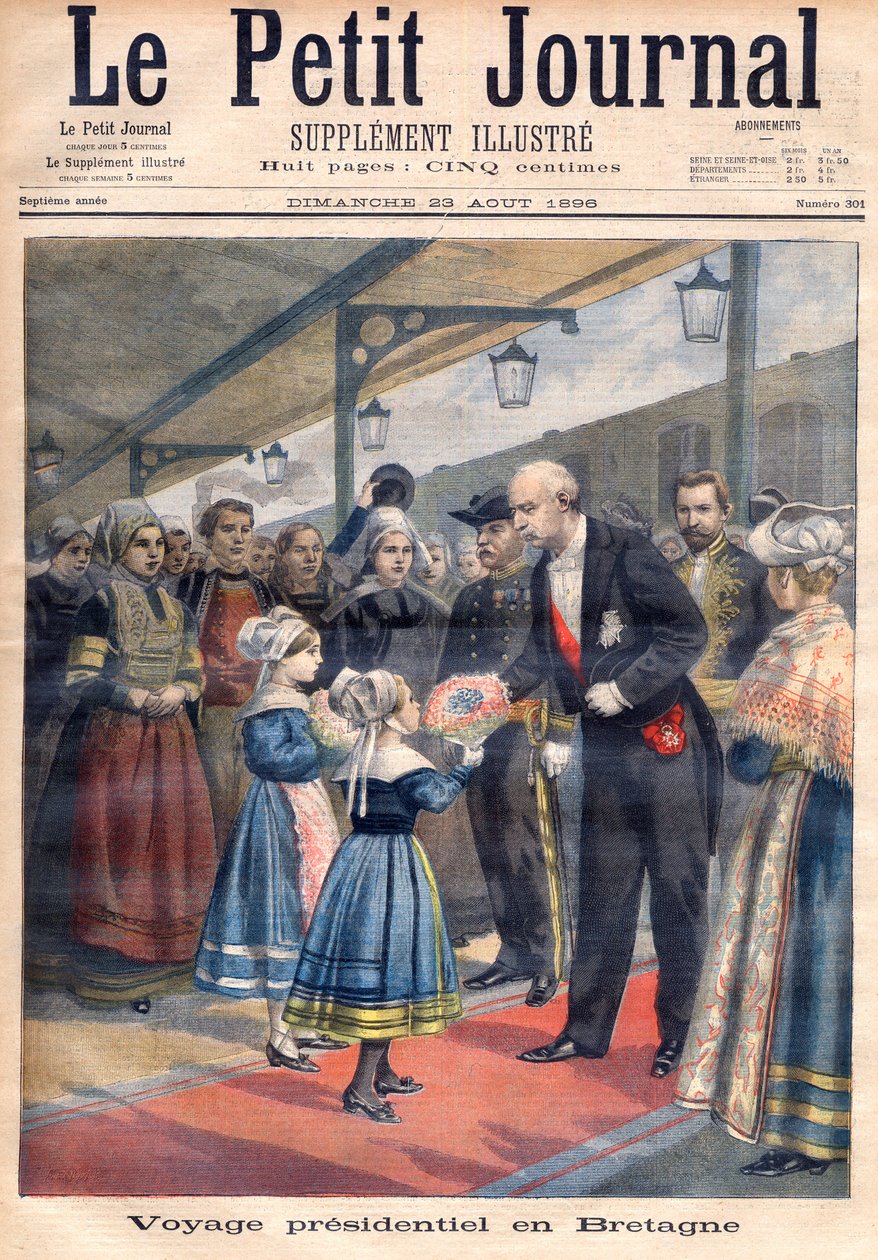 Tittelside som viser presidentreisen til Felix Faure til Storbritannia, illustrasjon fra det illustrerte tillegget til Le Petit Journal, 23. august av French School