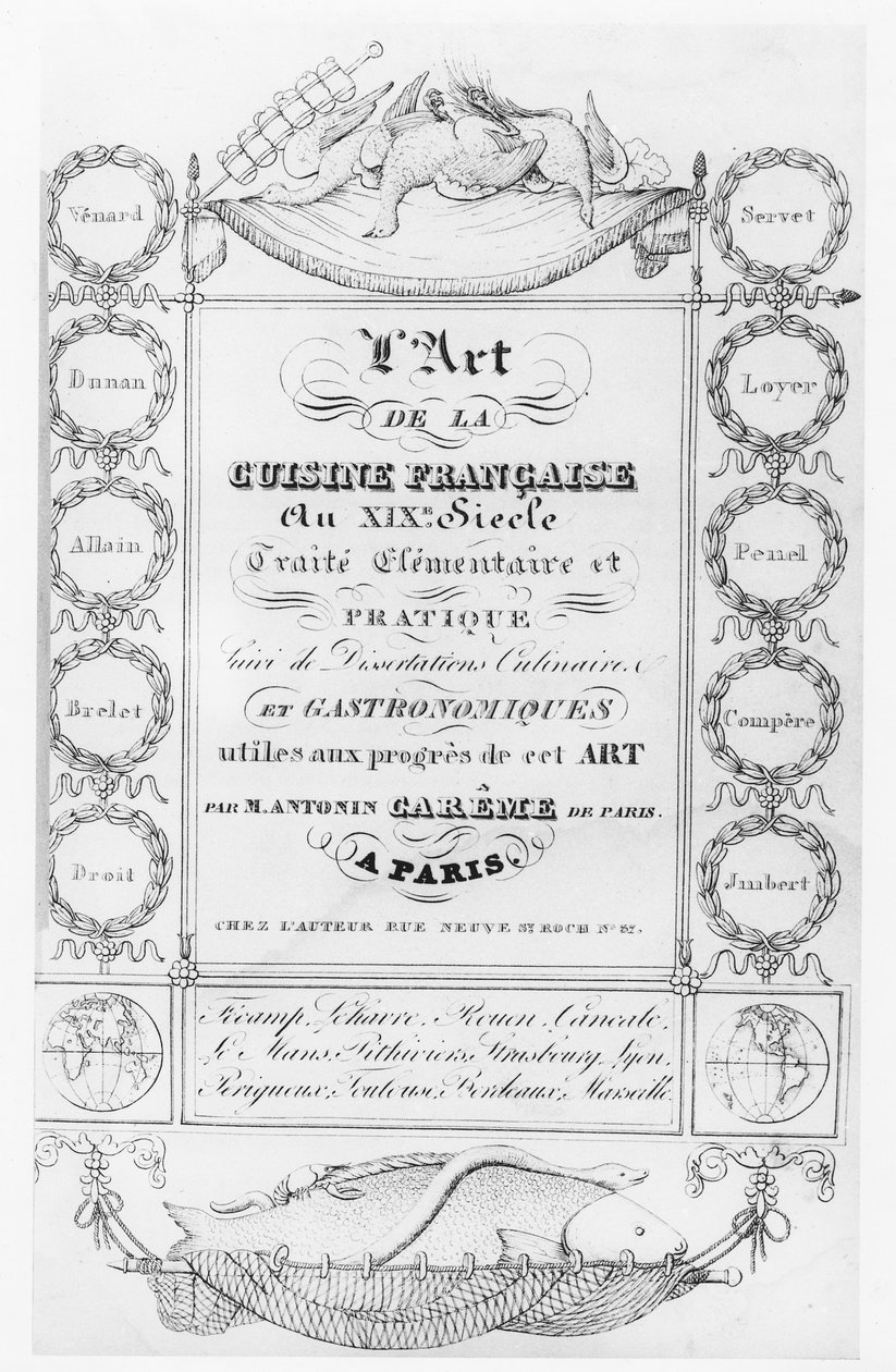 Tittelside til 'The Art of French Cuisine', av Antonin Carême (gravering) av French School