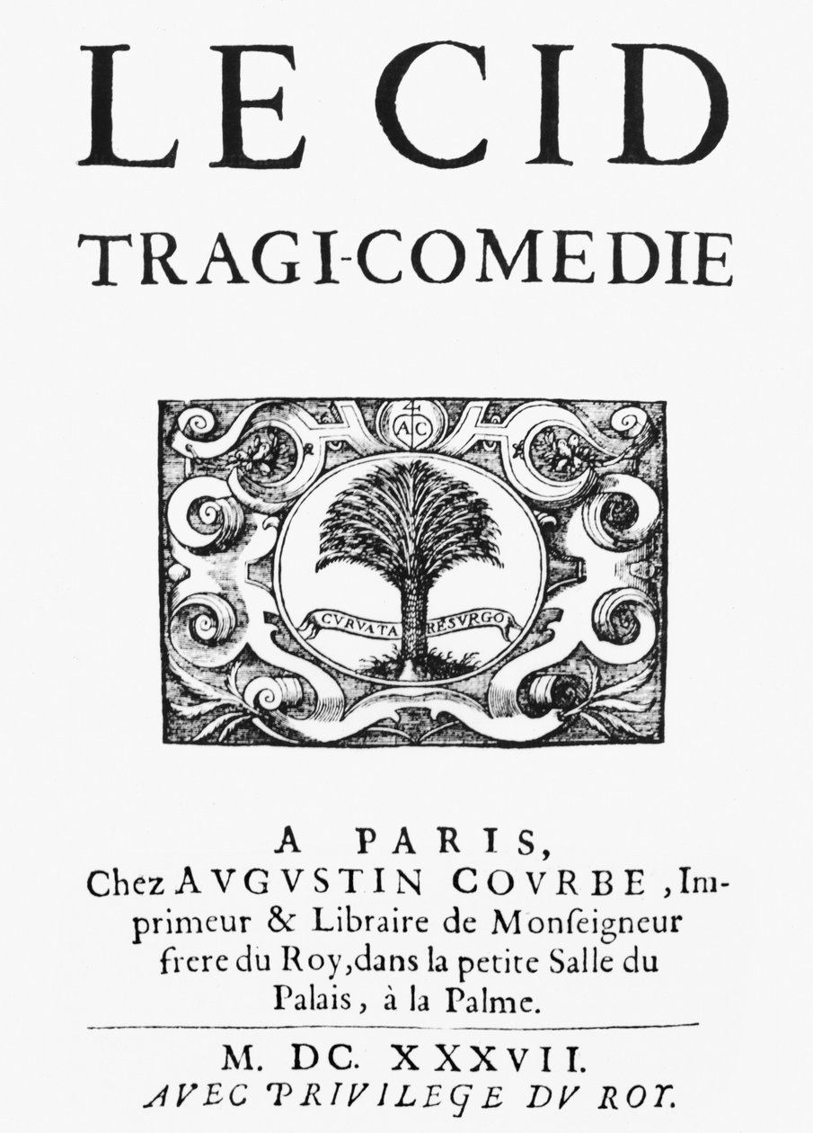 Tittelside til Le Cid (1637) av Pierre Corneille (1606-84) utgitt 1637 av French School