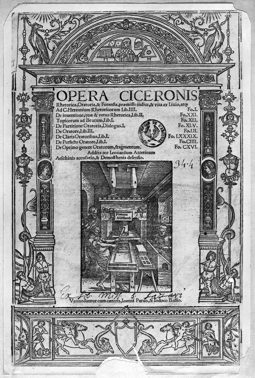 Tittelside til Opera Ciceronis, utgitt 1520 av French School
