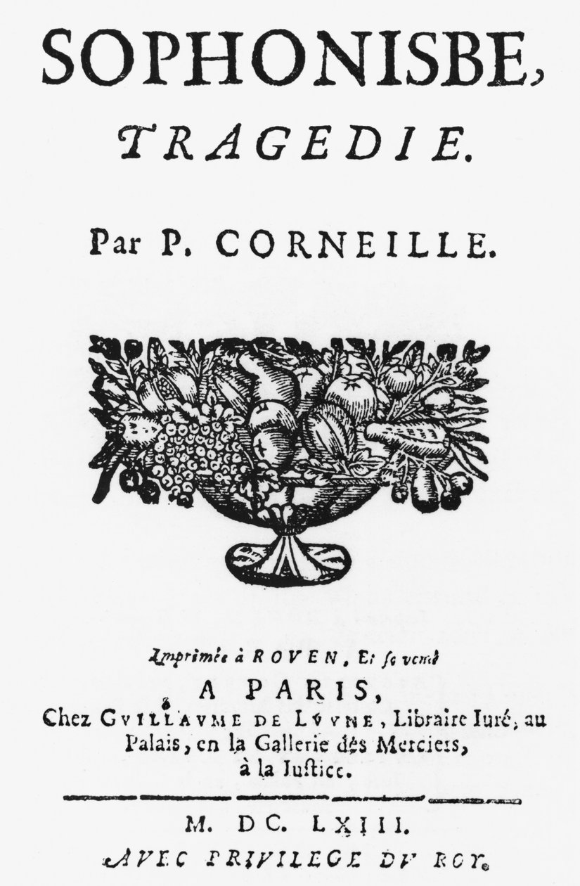 Tittelside til Sophonisbe av Pierre Corneille (1606-84) utgitt i 1663 av French School