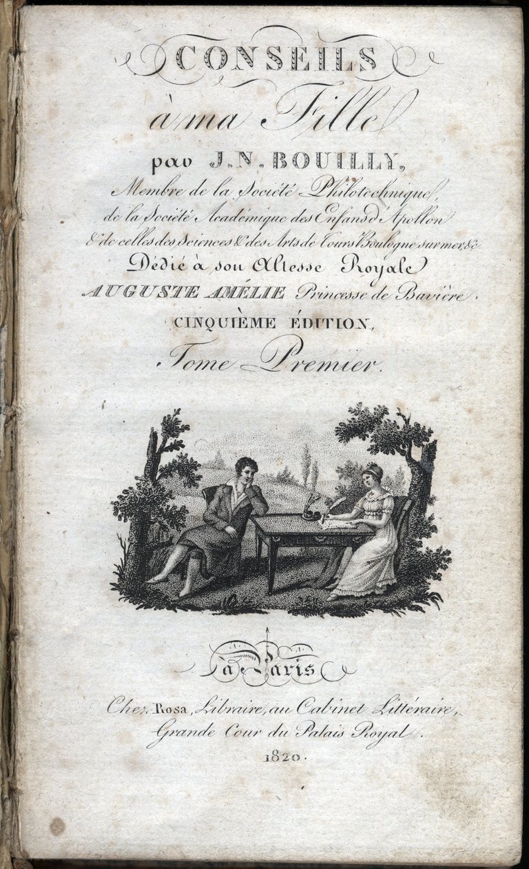 Title page of “” Tips to my daughter “” by Jean Nicolas Bouilly (1763-1842). 1820. Private collection. av French School