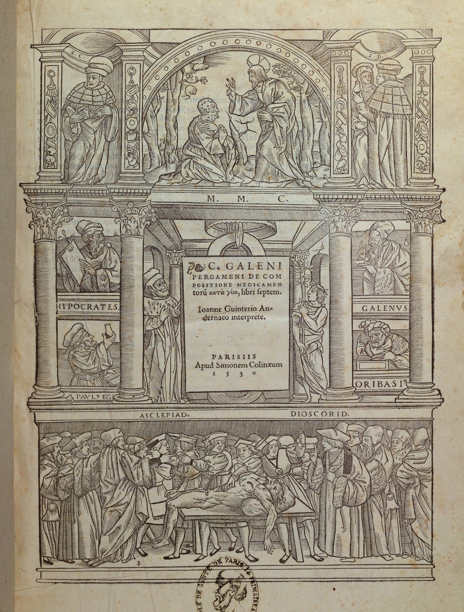 Tittelside til en bok av Galen (c.131-c.201), utgitt i Paris, 1530 av French School