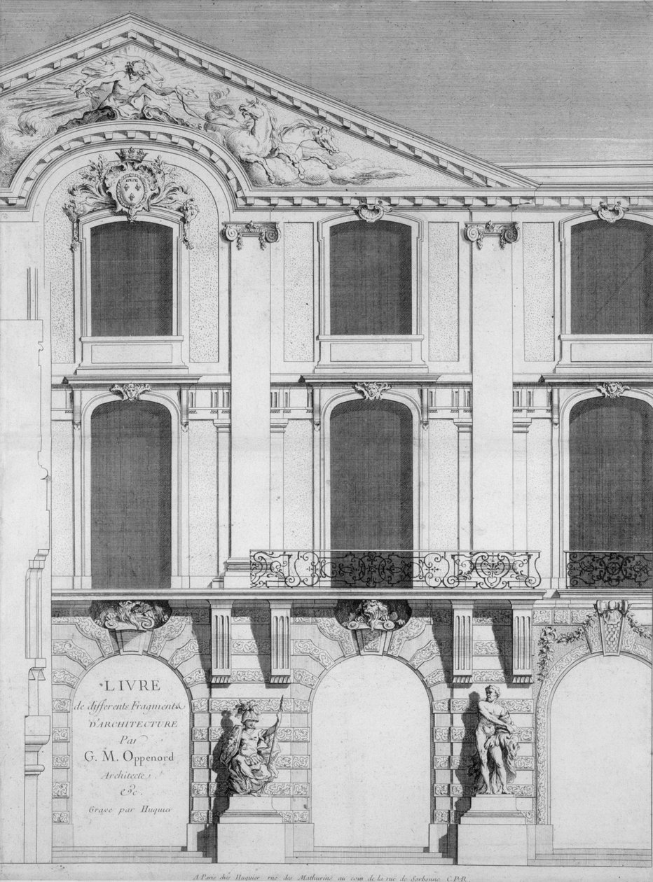 Tittelside til en bok med graverte plater av Oppenords design, utgitt 1745 av French School