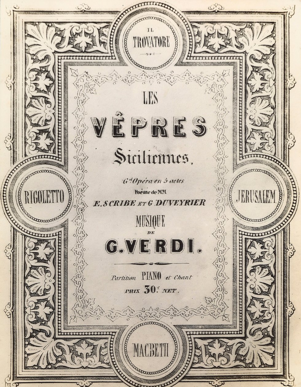 Tittelsiden til partituret I Vespri Siciliani av French School