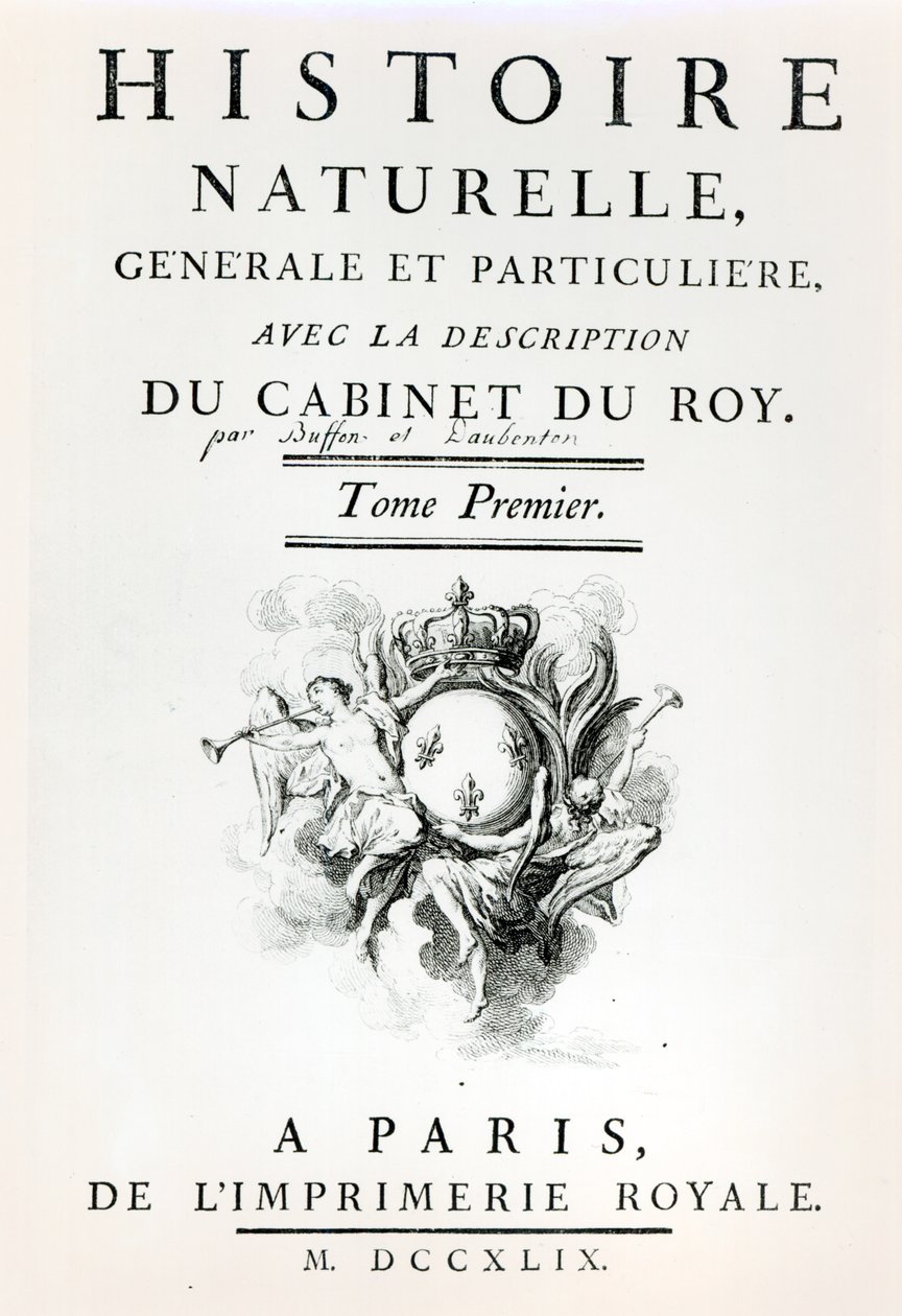 Tittelside for Natural History, General and Particular av Buffon, Paris, 1749 av French School