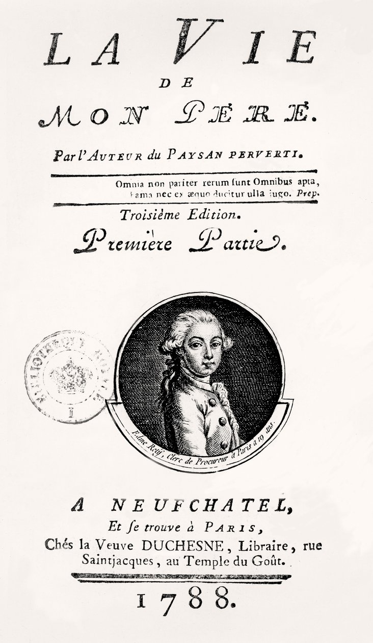 Tittelsiden til "Min fars liv", 1788 av French School
