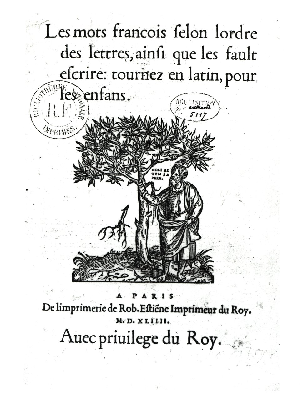 Tittelsiden til den første fransk-latinske ordboken, 1544 av French School