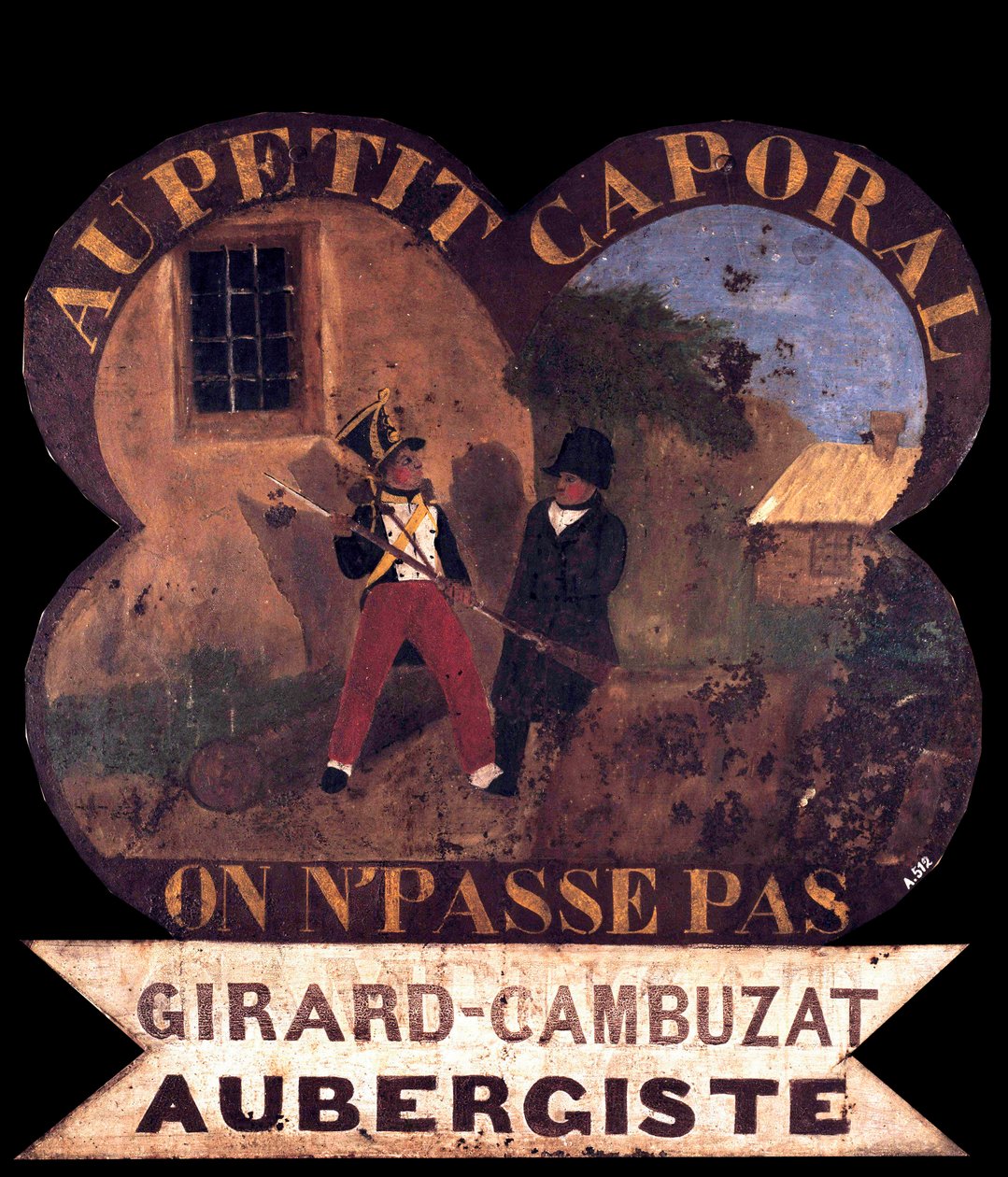 Tole inn skilt "" Til den lille korporalen""" 1850 ca med Napoleon I. Island of Aix, Napoleonian Museum av French School