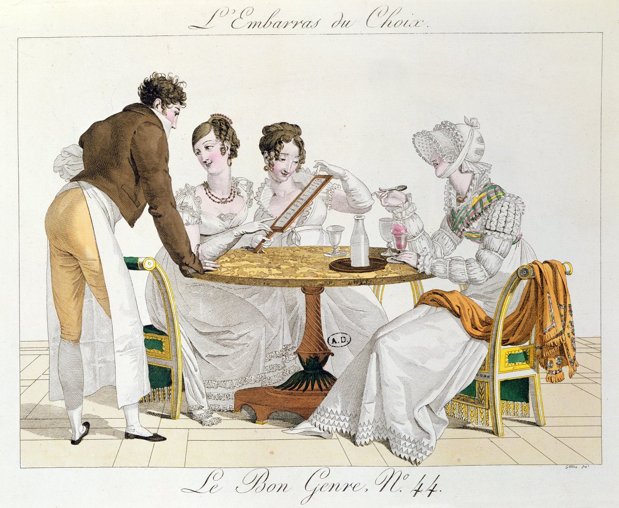 Too Much Choice, plate 44 fra Le Bon Genre, 1827 av French School