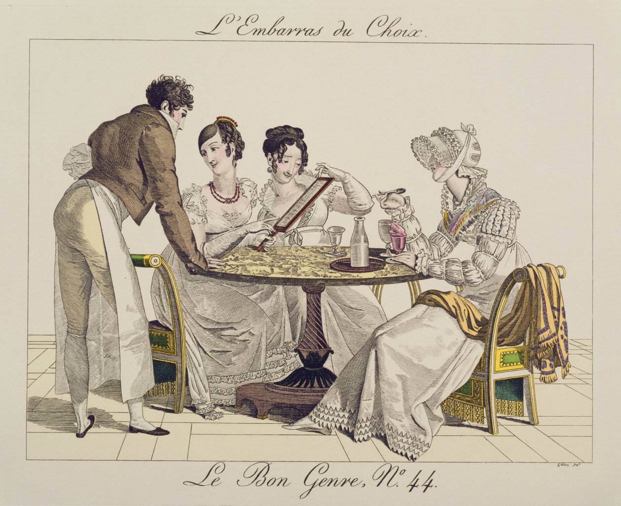Too Much Choice, plate 44 fra Le Bon Genre, 1827 av French School