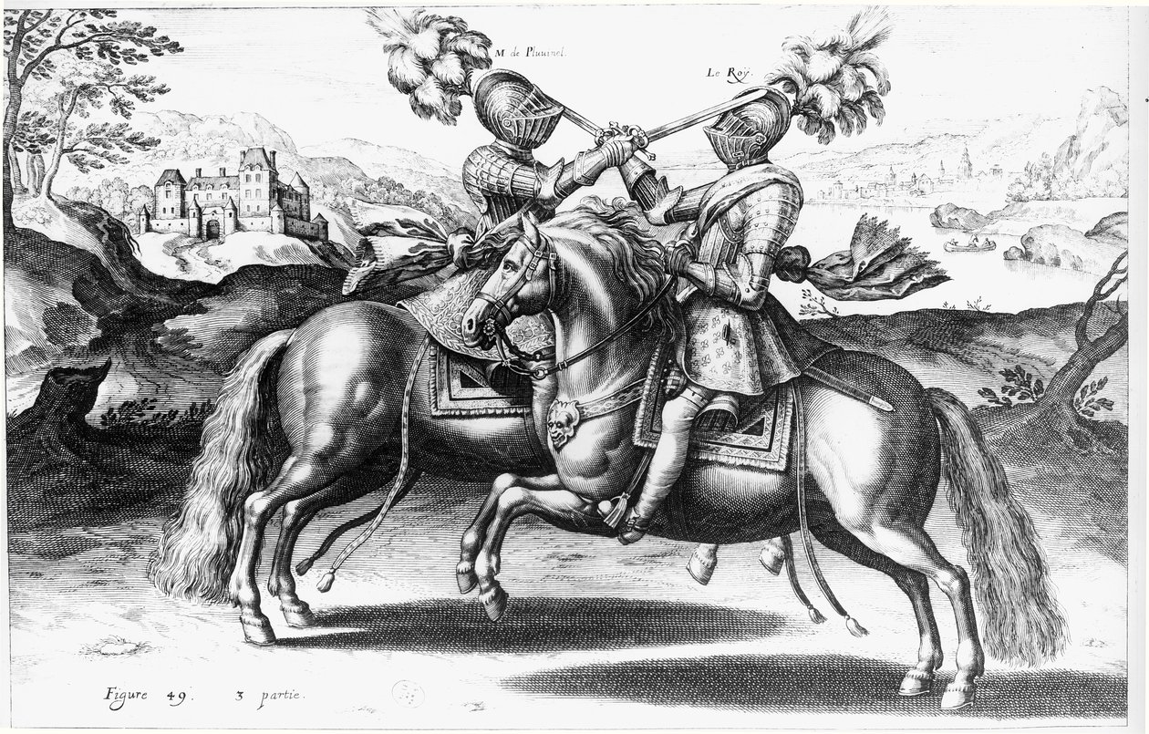 Turneringsscene mellom Henri IV (1553-1610) og Antoine de Pluvinel (1555-1620) av French School