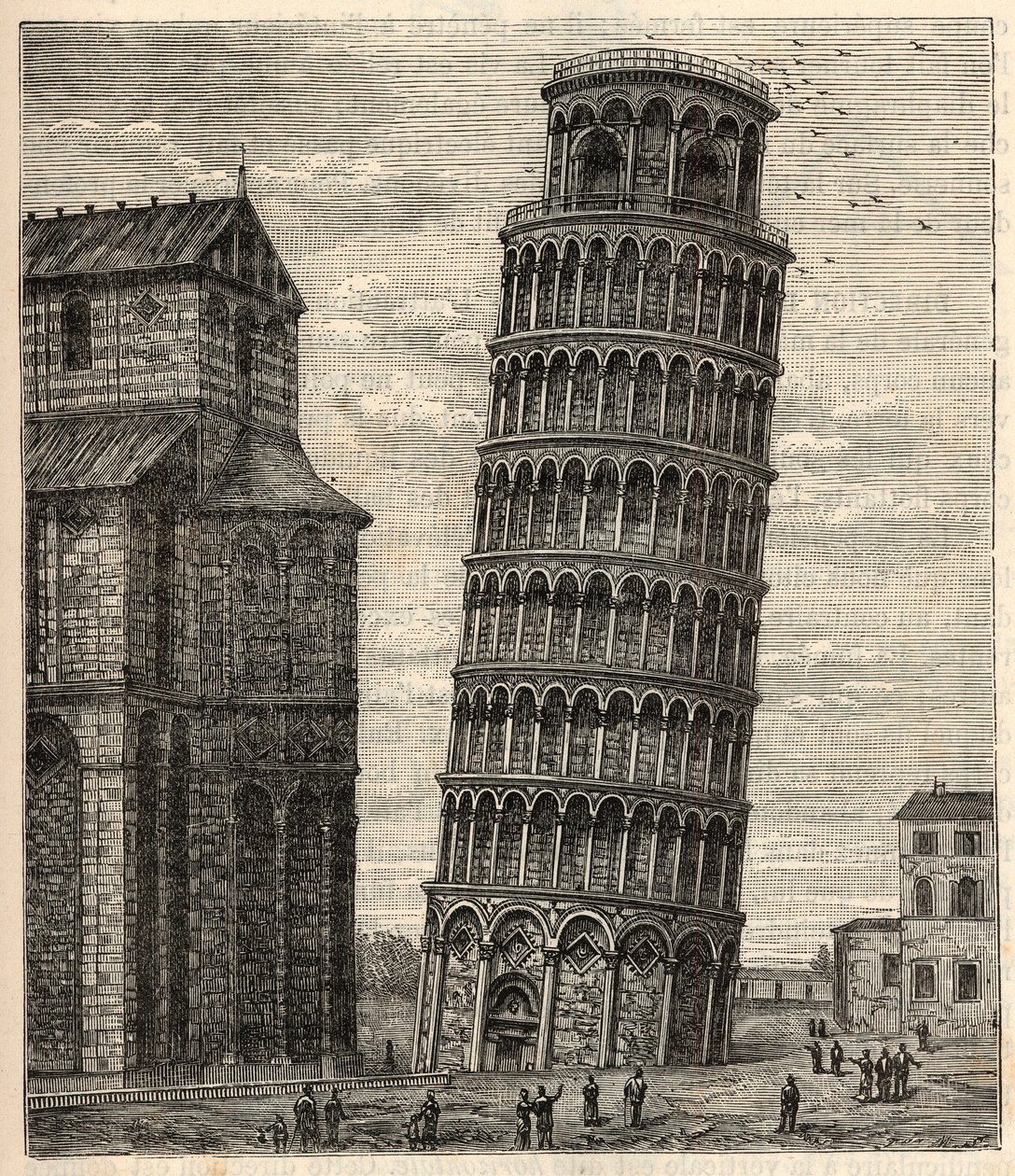 Tower of Pisa - Torre di Pisa - Tour de Pisa - Engraving in “” Sciences brought to everyone