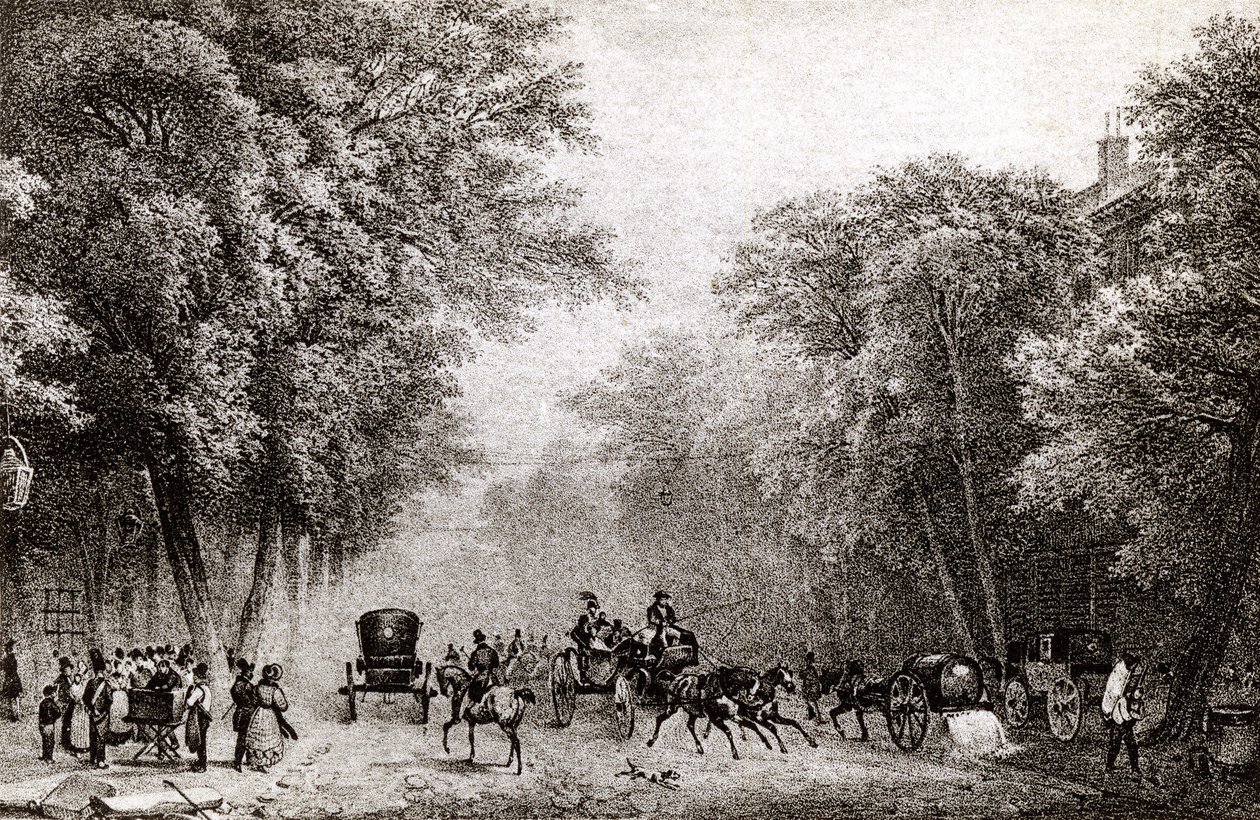 Trafikk i Paris, Frankrike, på 1800-tallet, rundt 1830 av French School
