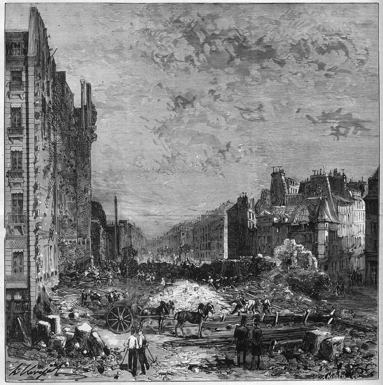 Transformasjon av Paris under det andre imperiet: Verkene til Haussmann-boulevardene. Åpning av den nye delen mellom rue Hautefeuille og rue de l