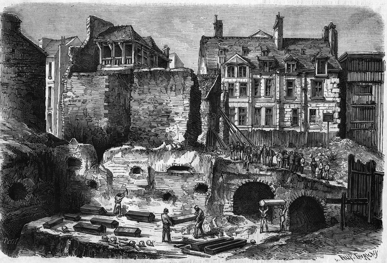Transformations de Paris sous le Second Empire, Paris haussmannien ; tombes decouvertes dans les fouilles executees dans la rue des Gobelins av French School