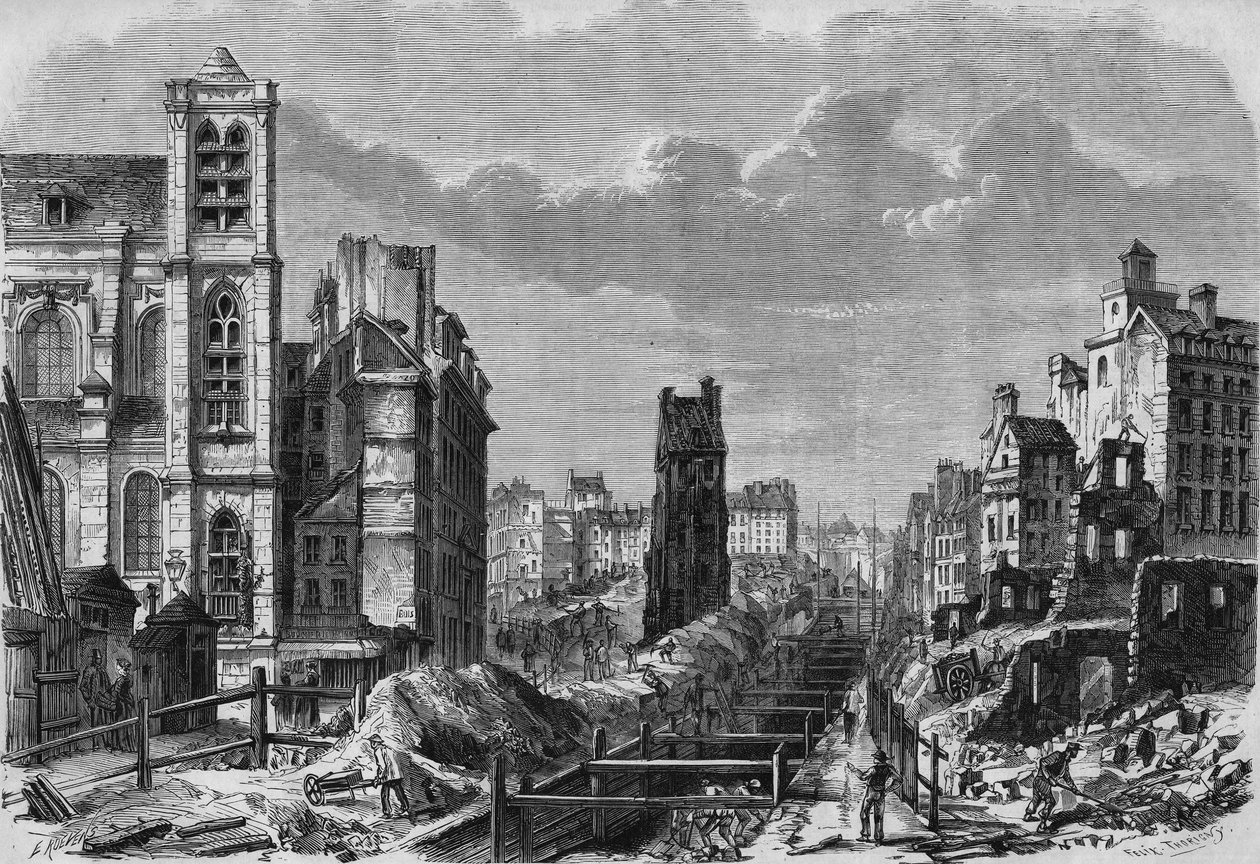Transformations de Paris sous le Second Empire , Paris haussmannien : travaux de la montagne Saint Genevieve (Sainte-Genevieve) av French School