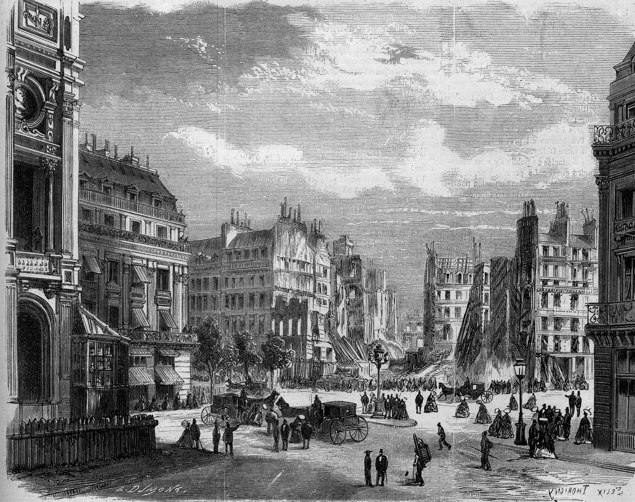 Transformasjoner av Paris under det andre imperiet, Haussmann-Paris: utsikt over hjørnet av rue de la Paix, åpnet for åpningen av rue de l'Empereur av French School