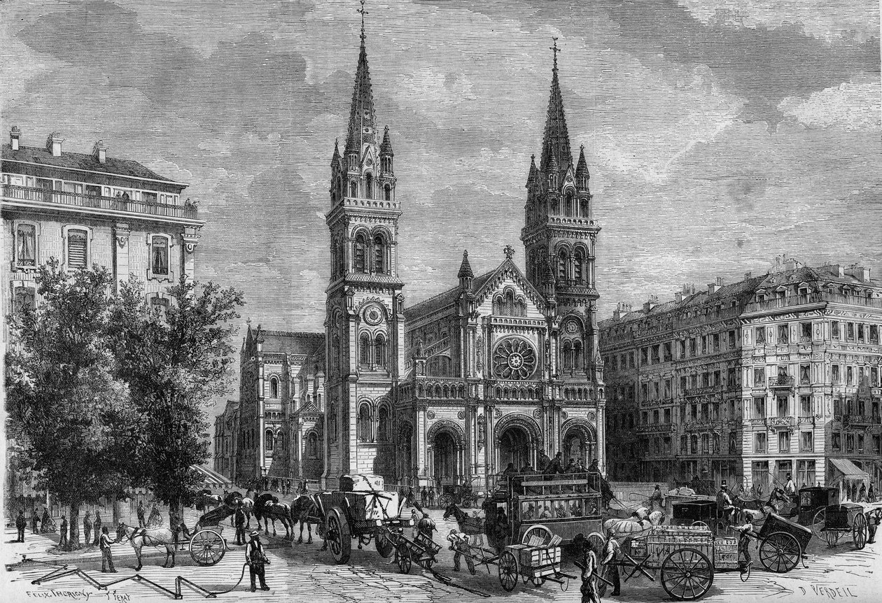 Transformasjoner av Paris under det andre imperiet, Haussmann-Paris: utvendig utsikt over Saint Ambroise-kirken (Saint-Ambroise) bygget av Theodore Ballu (1817-1885) av French School