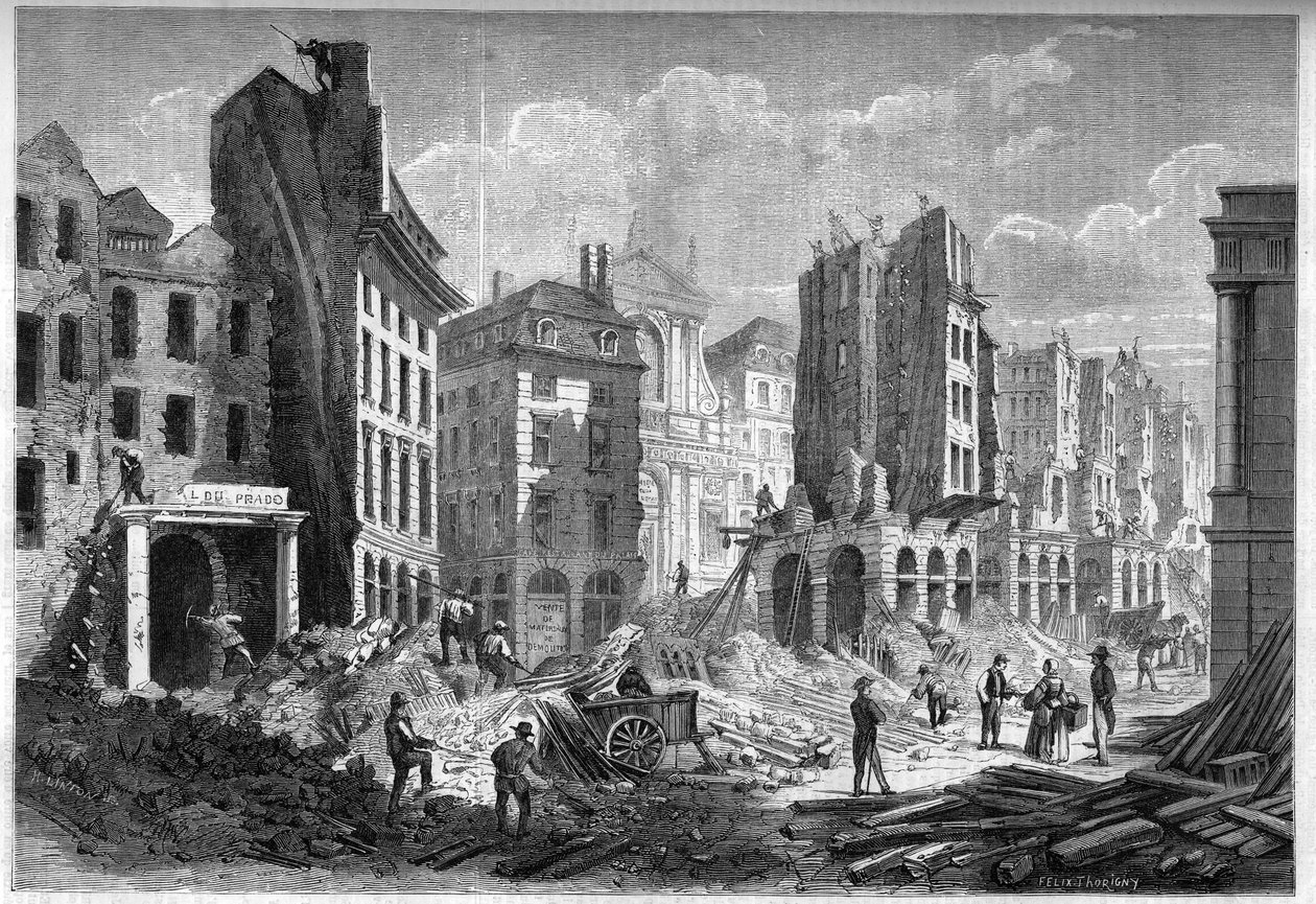 Transformasjoner av Paris under det andre imperiet, Paris Haussmann: riving av Rue de la Barillerie for piercing av Boulevard Sebastopol. Gravering i "" Le Monde Illustré"" nr. 126 av 10. september 1859. av French School