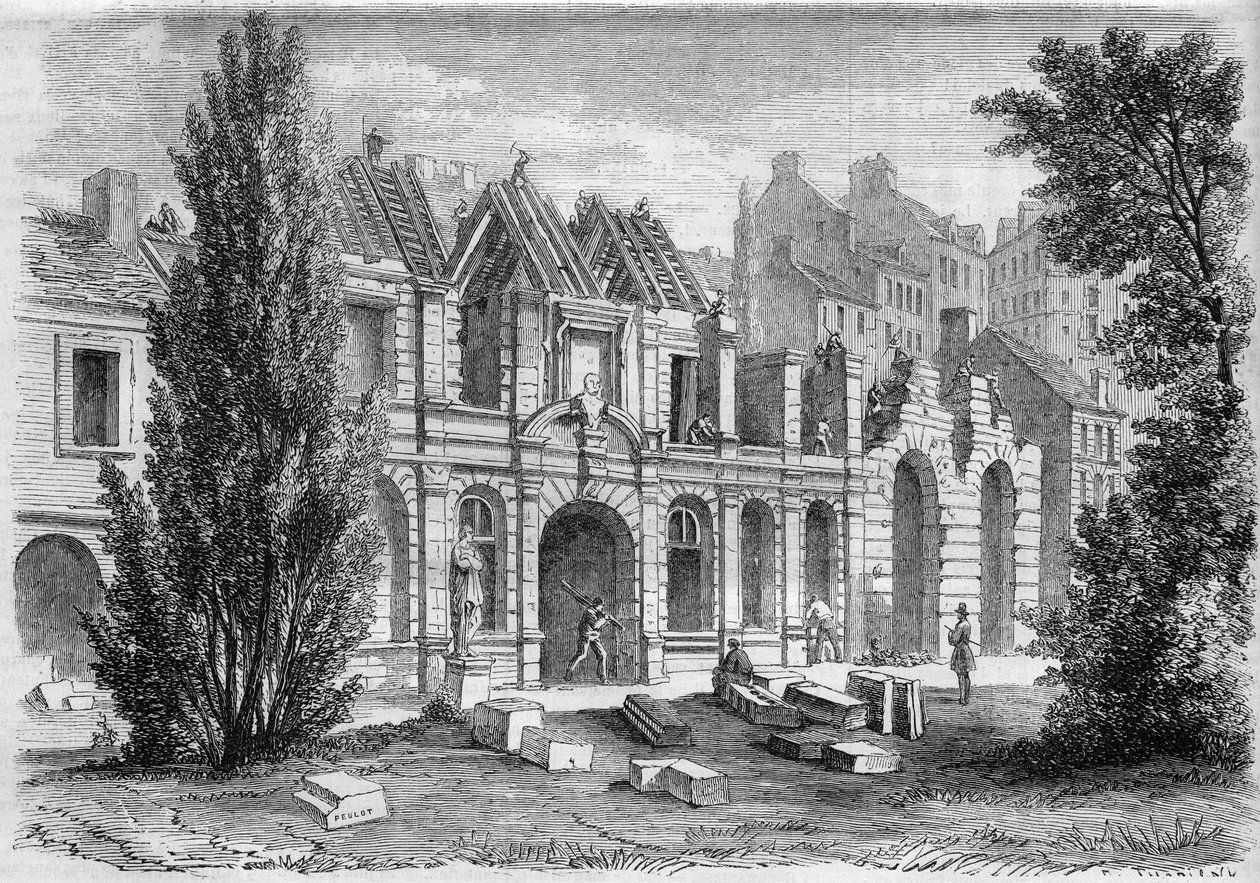 Transformasjoner av Paris under det andre imperiet, Paris Haussmann: riving av Orangerie du Luxembourg for å utvide rue Soufflot. Gravering i "" Le Monde Illustré"" nr. 276 av 26. juli 1862. av French School