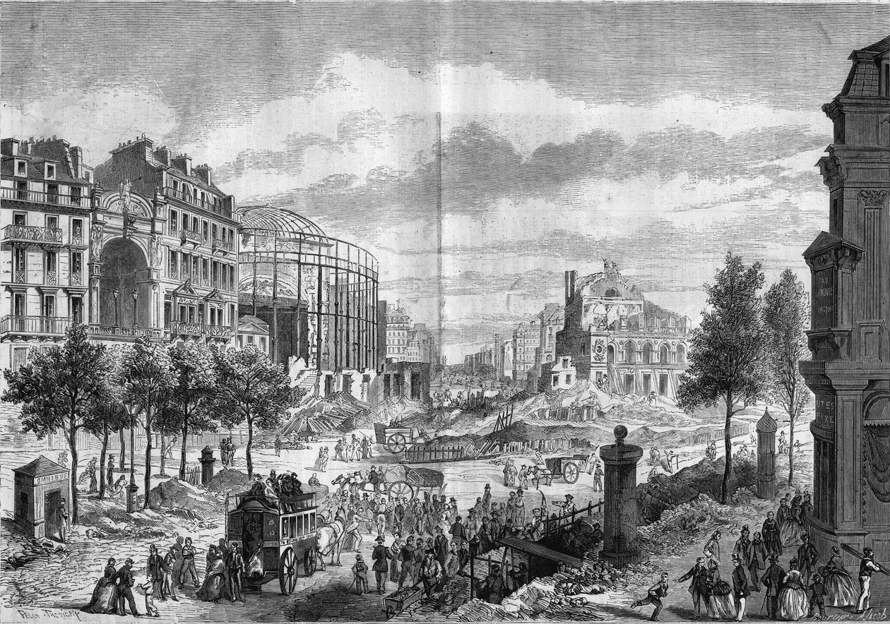 Transformasjoner av Paris under det andre imperiet, Paris Haussmann: gjennomboring av Boulevard du Prince Eugene (dagens Boulevard Voltaire). Gravering i "" Le Monde Illustré"" nr. 284 av 20. september 1862. av French School