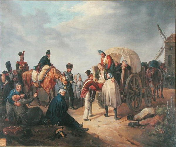 Transport av skadde med vogn (olje på lerret) av French School