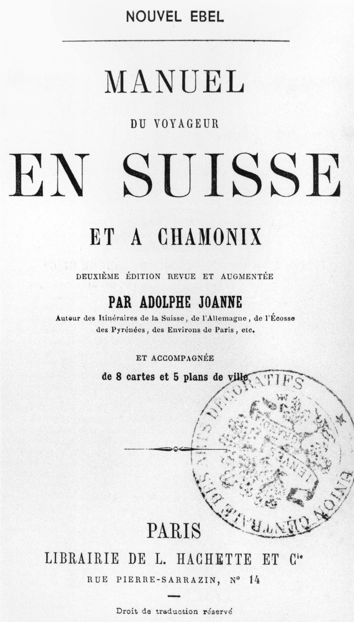 Reisehåndbok for Sveits og Chamonix av Adolphe Joanne, utgitt Hachette, Paris, ca. 1880 av French School