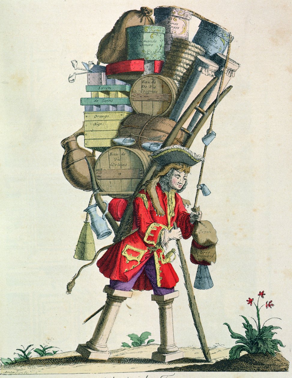 Traveling Spice, Liquor and Remedy Selger i 1721, fra Costumes de Paris a Travers les Siecles, utgitt 1887 (fargegravering) av French School