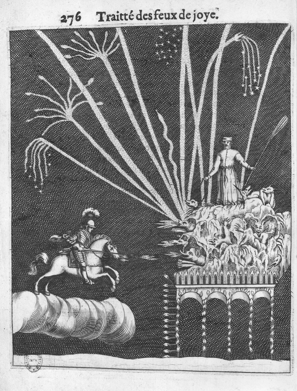 Treatise of Bonfires, illustrasjon fra Practice of War av Francois Malthus, Paris, 1656 av French School