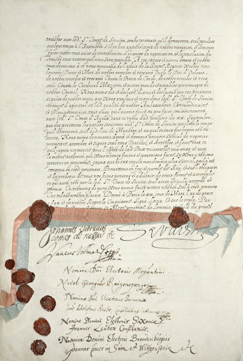 Westfalen-traktaten, undertegnet i Munster, 24. oktober 1648 (se 211403) av French School