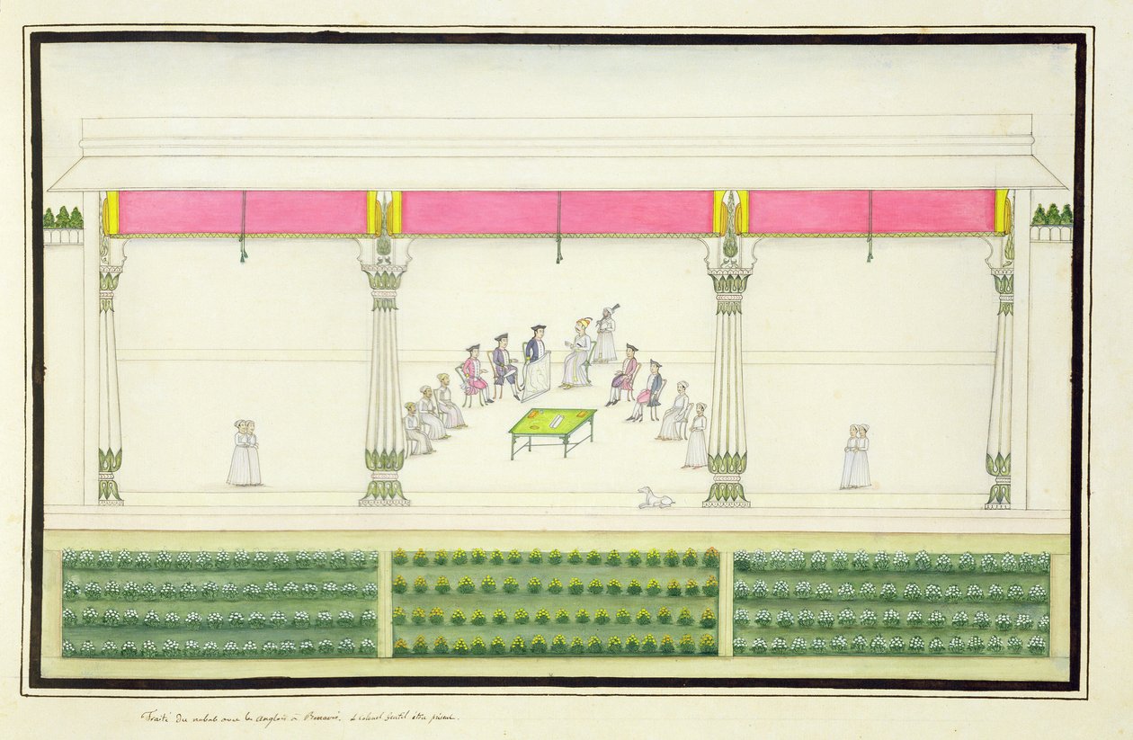 Nawab-traktaten med britene i Benares i 1765 der Gentil var til stede fra The Gentil Album, utgitt i 1774 av French School