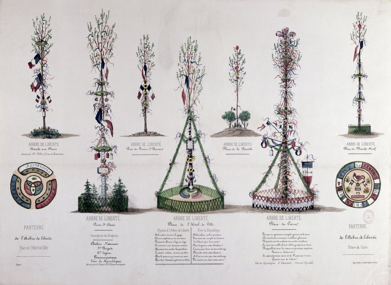 Trees of Liberty plantet i Paris i 1848 (fargegravering) av French School