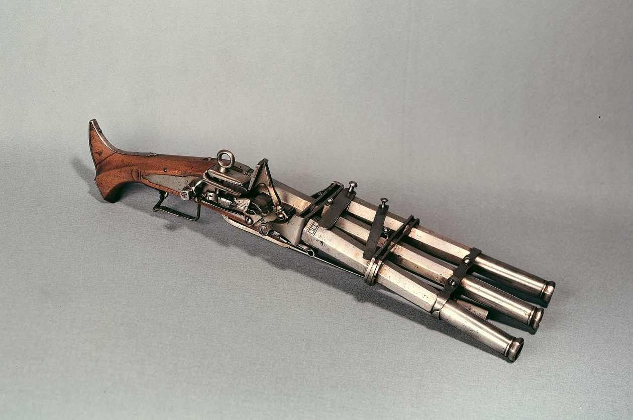 Trippelløps pistol (tre og metall) av French School