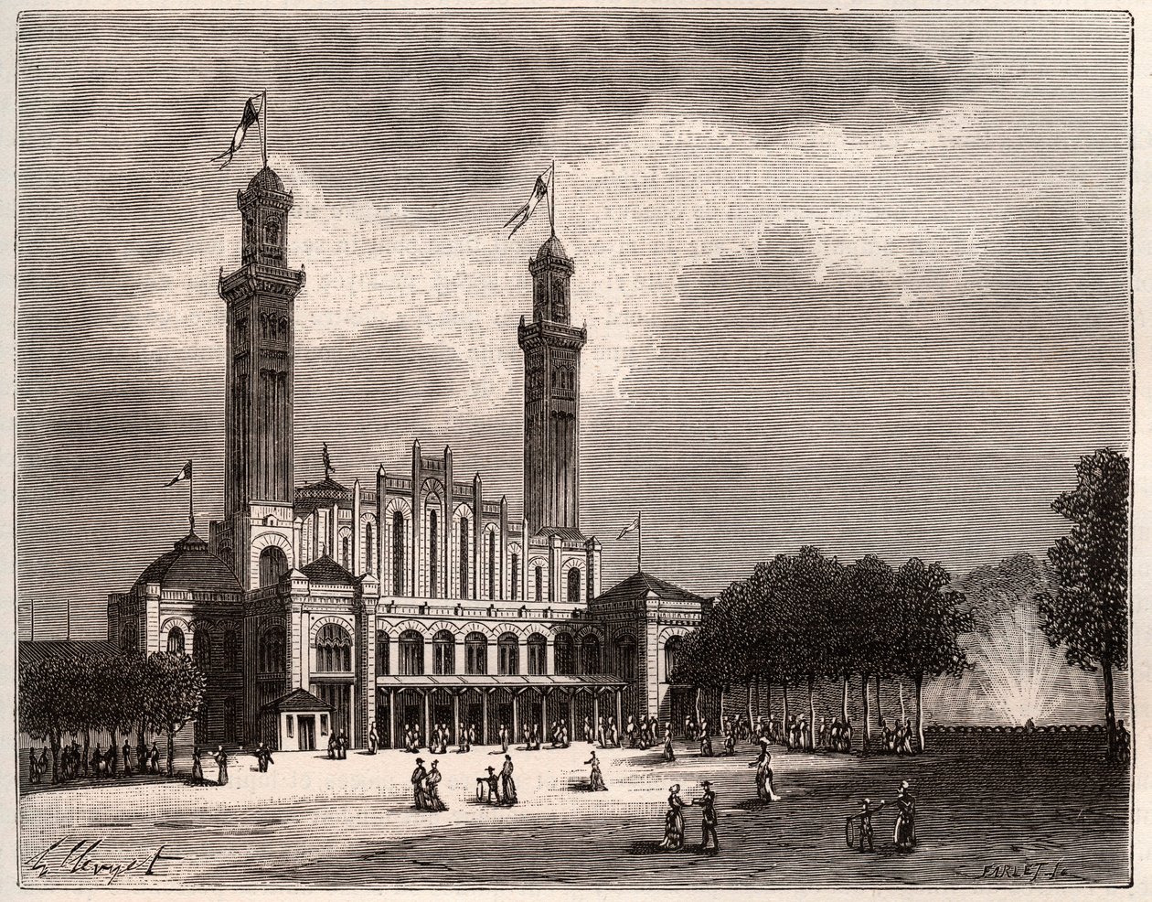 Trocadero i Paris - gravering i "La France illustrée: geografi, historie, statistisk administrasjon" av V.A. Malt-Brown. 1884 av French School