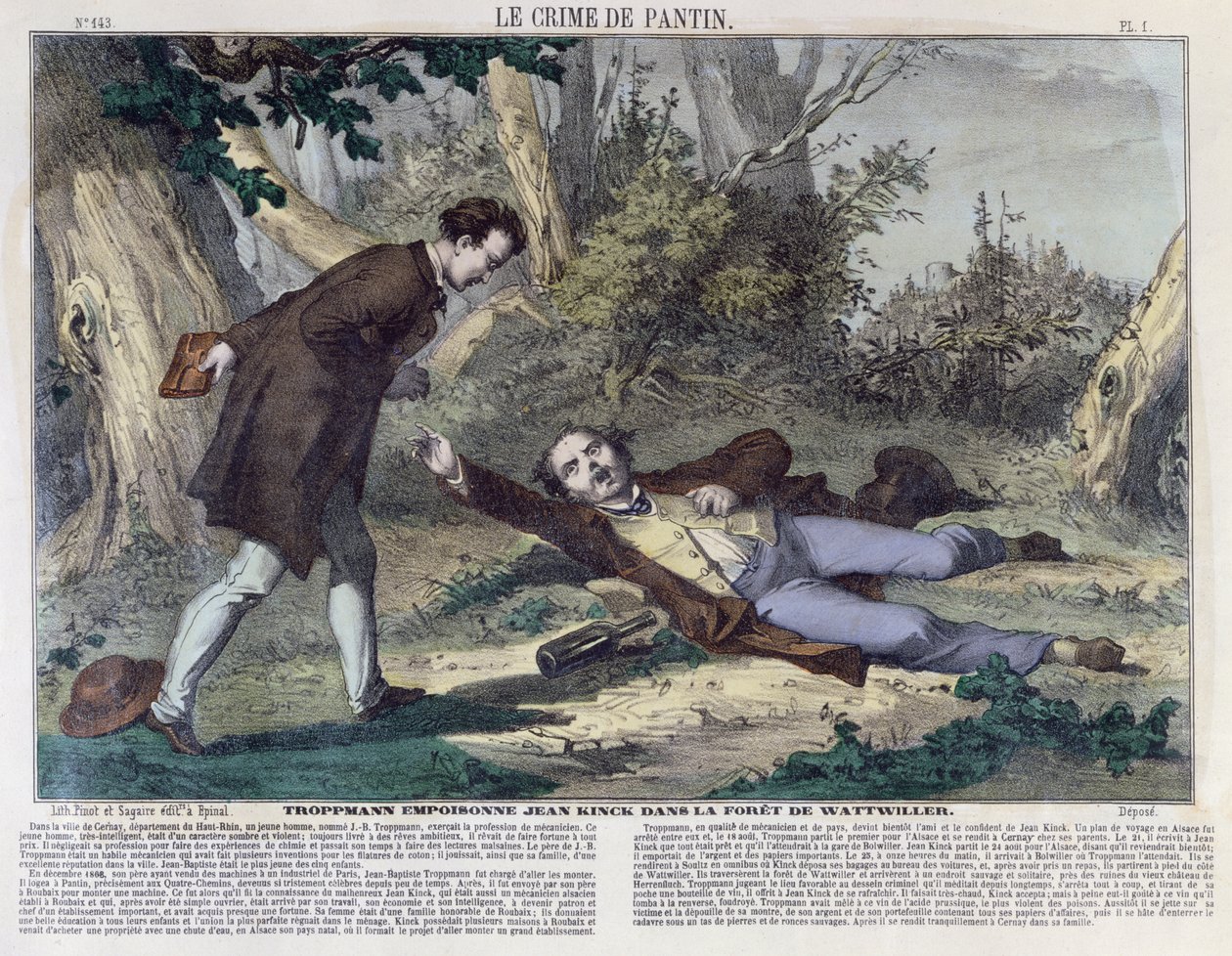 Troppmann forgifter Jean Kinck i skogen til Wattwiller, 1869 av French School