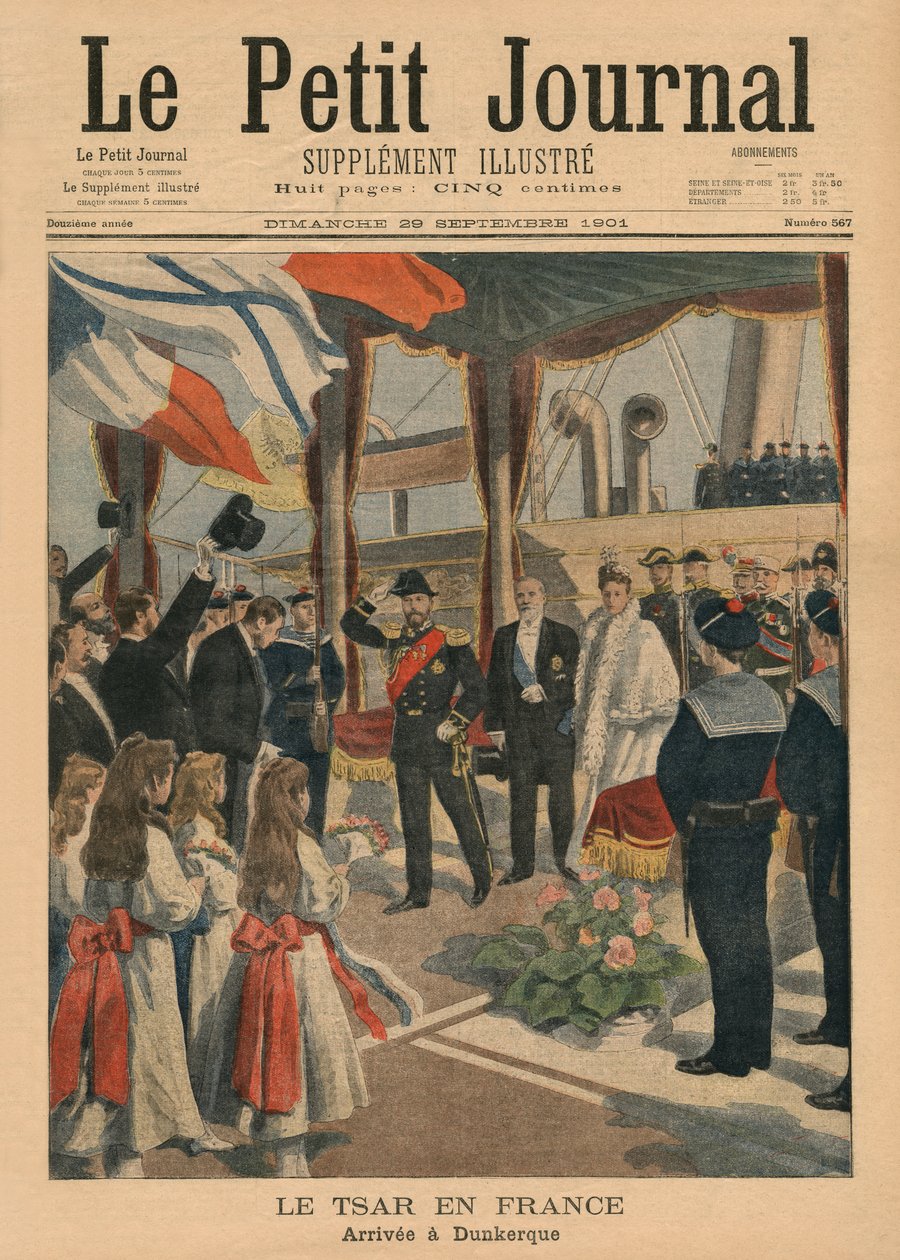 Tsar Nicolas II i Frankrike, ankommer Dunkerque, forsideillustrasjon fra 