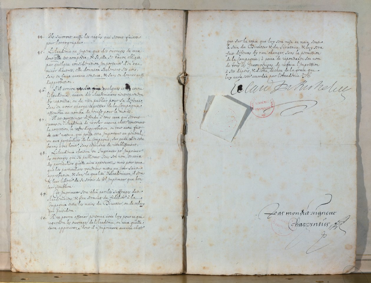 To sider fra statuttene til det franske akademiet, 1635 (blekk på papir) (se også 179947) av French School