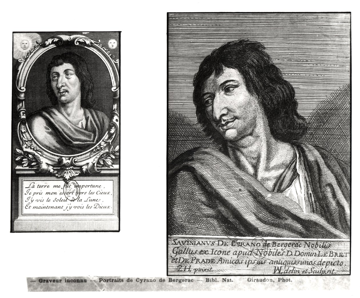 To portretter av Savinien Cyrano de Bergerac (1619-55), til høyre etter Zacharie Heince (1611-69) av French School