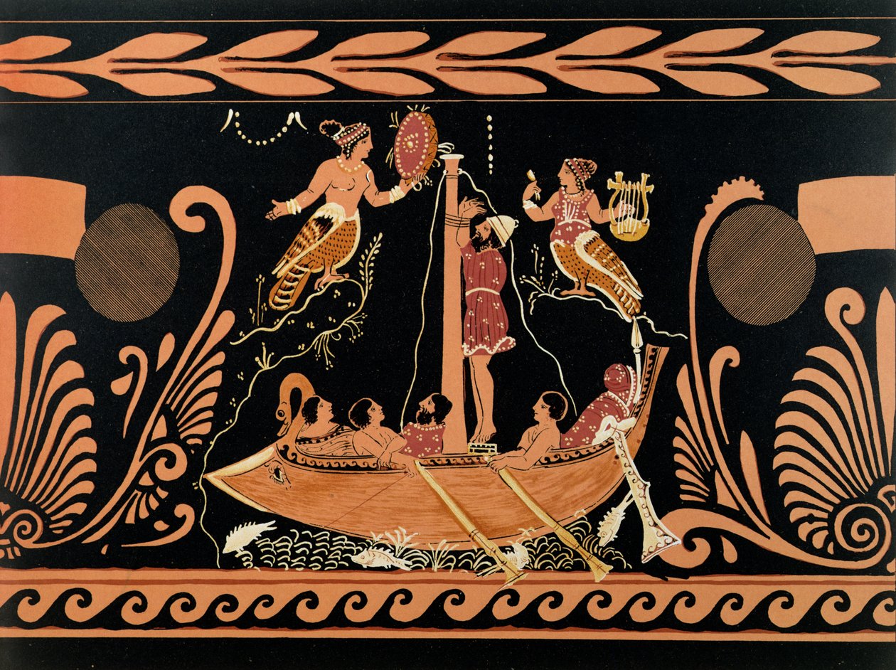 Ulysses and the Sirens, illustrasjon fra en antikk gresk vase av French School