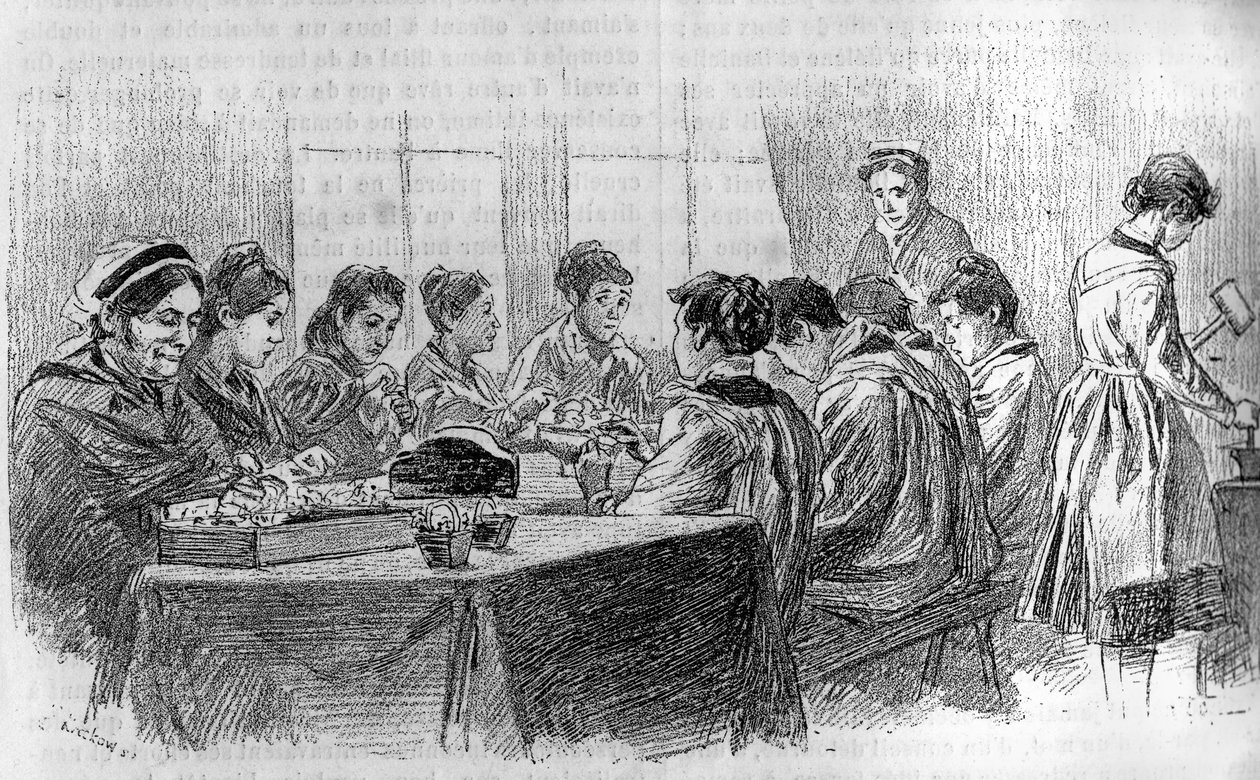 Et verksted med dumme unge jenter på Salpetriere i Paris, I "" ungdomsavisen "" 1887. av French School