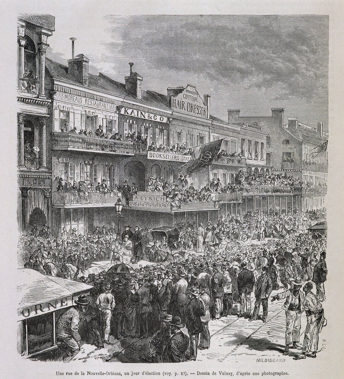 En gate i New Orleans på valgdagen 1875 - i "" Le Tour du Monde", 2. sem. 1876 av French School