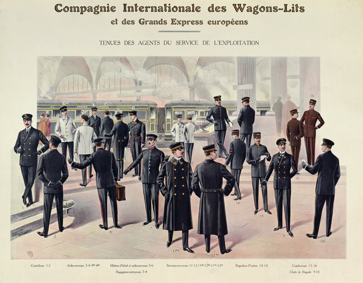 Uniformer for ansatte i Compagnie des Wagons-Lits, ca. 1910 av French School