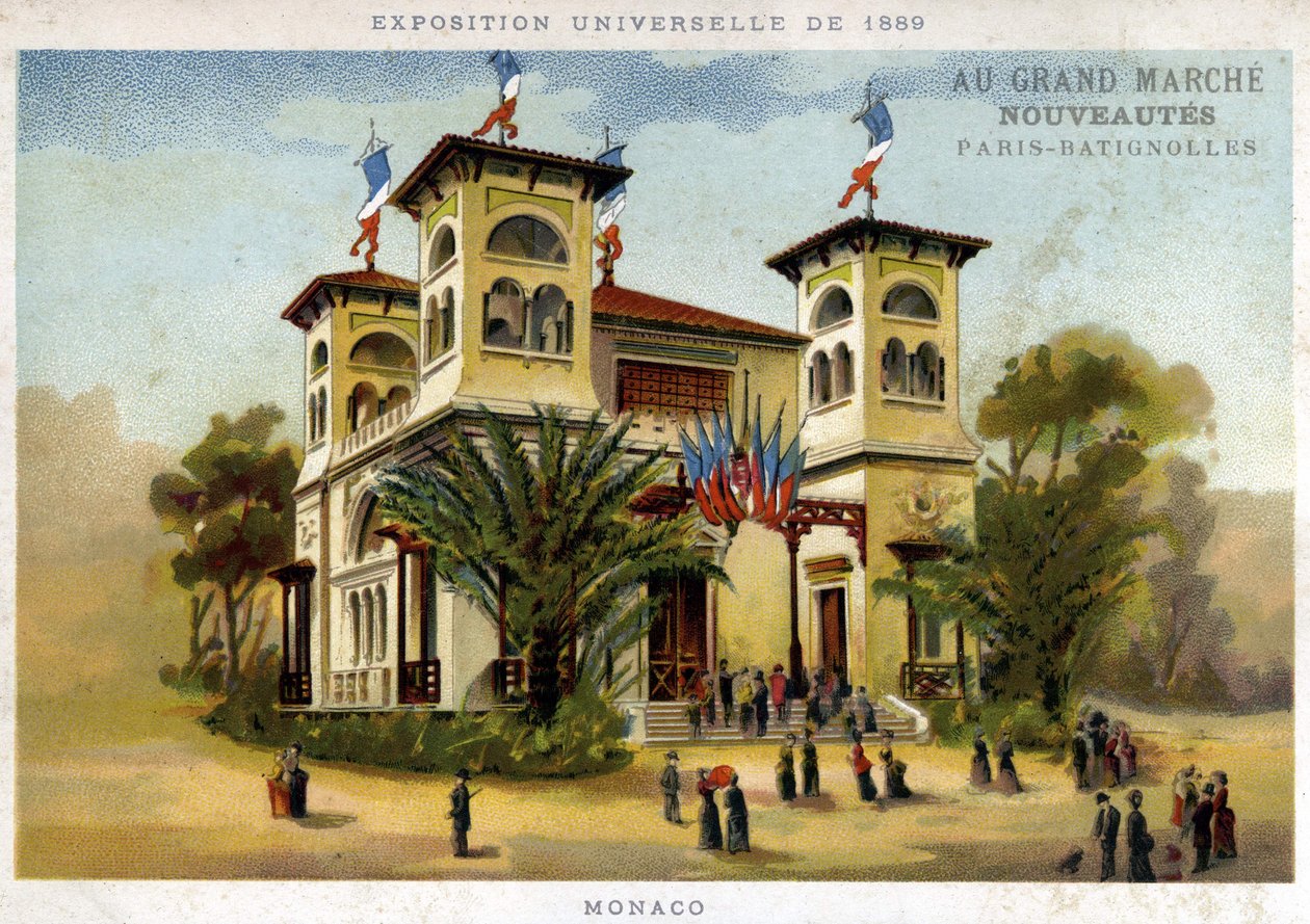Universal Exhibition of 1889. The Monaco Pavilion. Chromolithography of the late 19th century. av French School