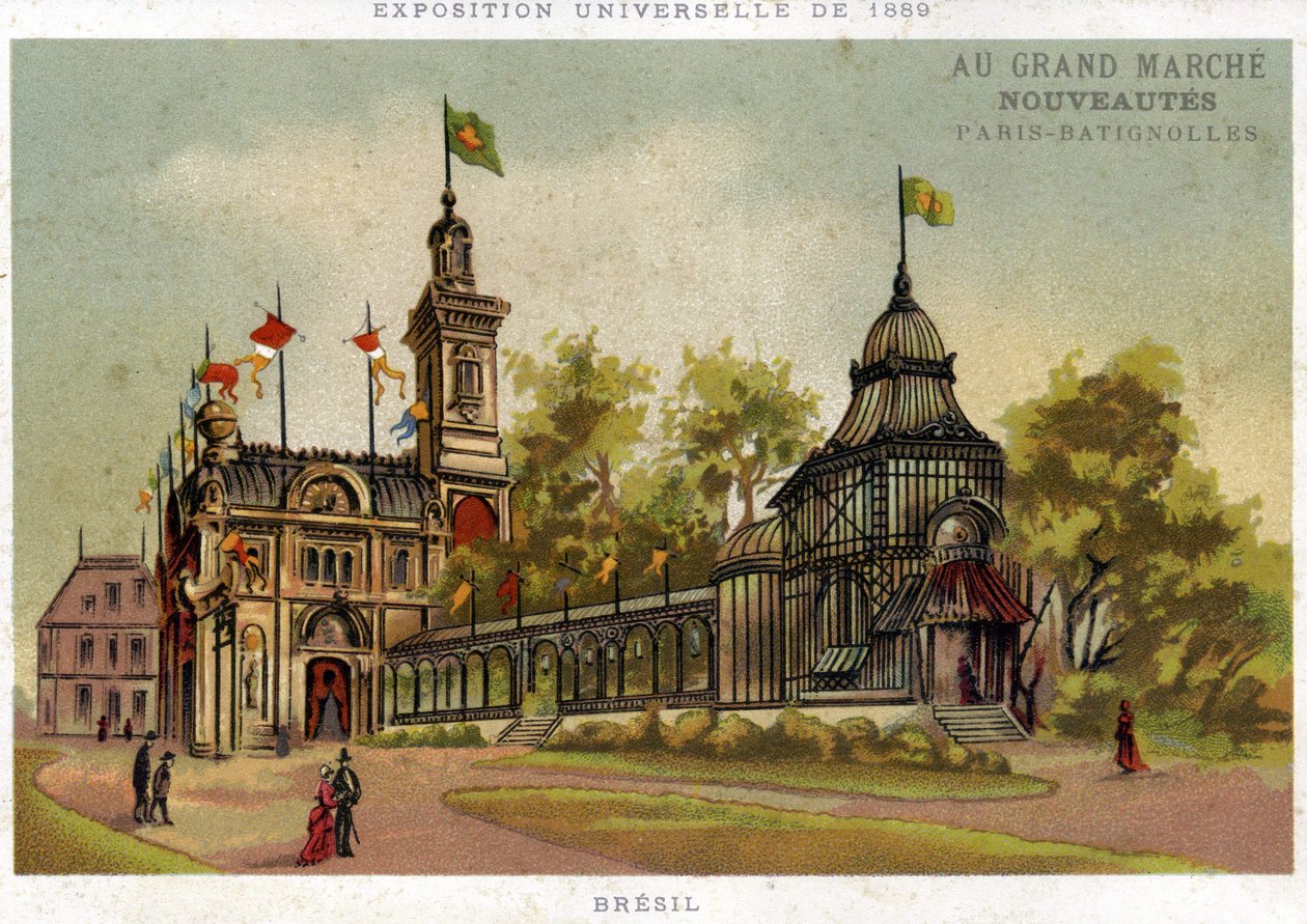 Universal Exhibition of 1889. The pavilion of Brazil. Paris Batignolles. Chromolithography of the late 19th century. av French School