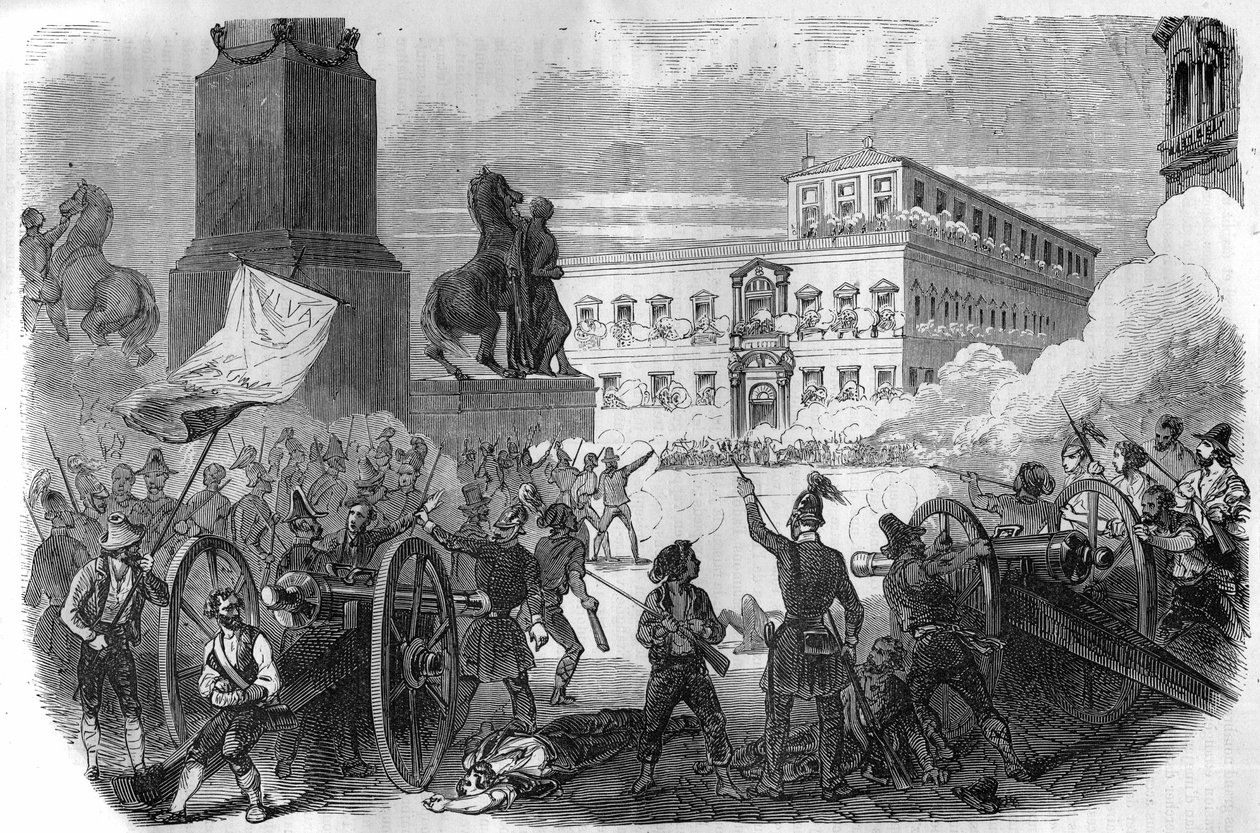 Uprising in Bologna: overthrow of the pontifical government under Gregoire XVI Pope from 1831 to 1846. Engraving in “Histoire des Papes-Rois-Queen and Empereurs a travers les centuries”” by Maurice Lachatre av French School