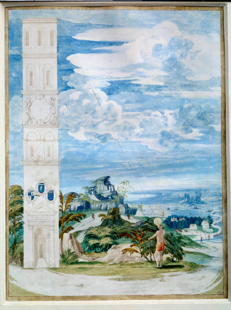 Bruk av astrolabium, astronomisk instrument: rettet mot solen. Akvarell av den franske skolen på 1500-tallet. Dim. 0,48x0,35 m. Paris, Louvre-museet av French School