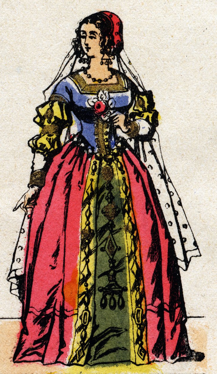 Valois dynasty: Portrait of Eleonore of Habsburg or Austria (1498-1558) Queen of France, wife of Francois I (1494-1547). Epinal imaging from the end of the 19th century. Private collection. av French School