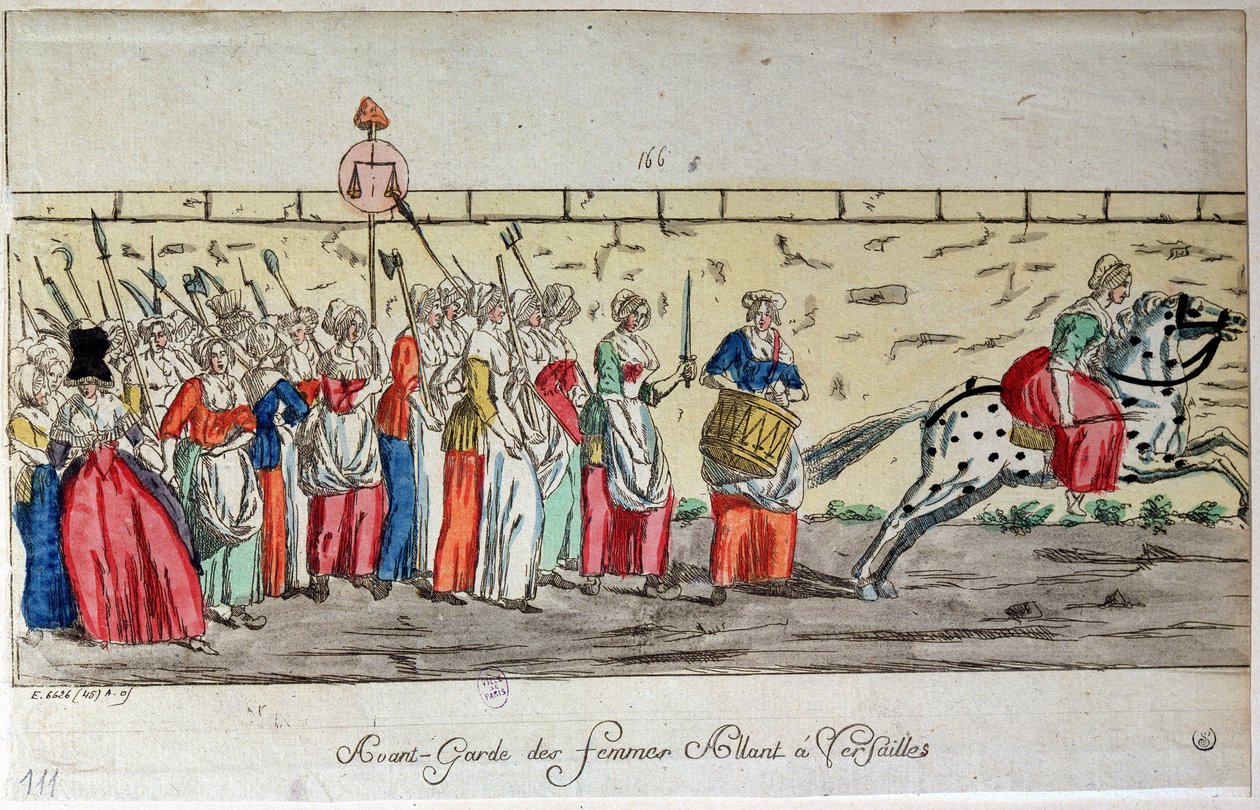 Fortroppen av kvinner som drar til Versailles 5. oktober av French School