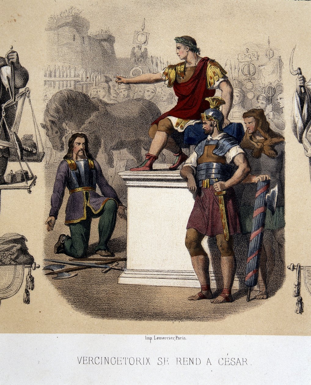 Vercingetorix går til Cæsar (52 f.Kr.). av French School